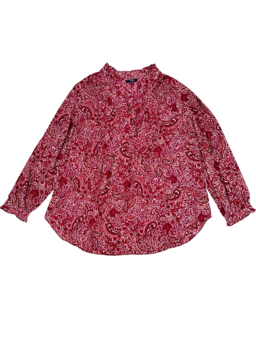NWOT NYDJ Womens Red Paisley Pintucked Pleated 1/4 Button Front Blouse Size 1X - Picture 4 of 14